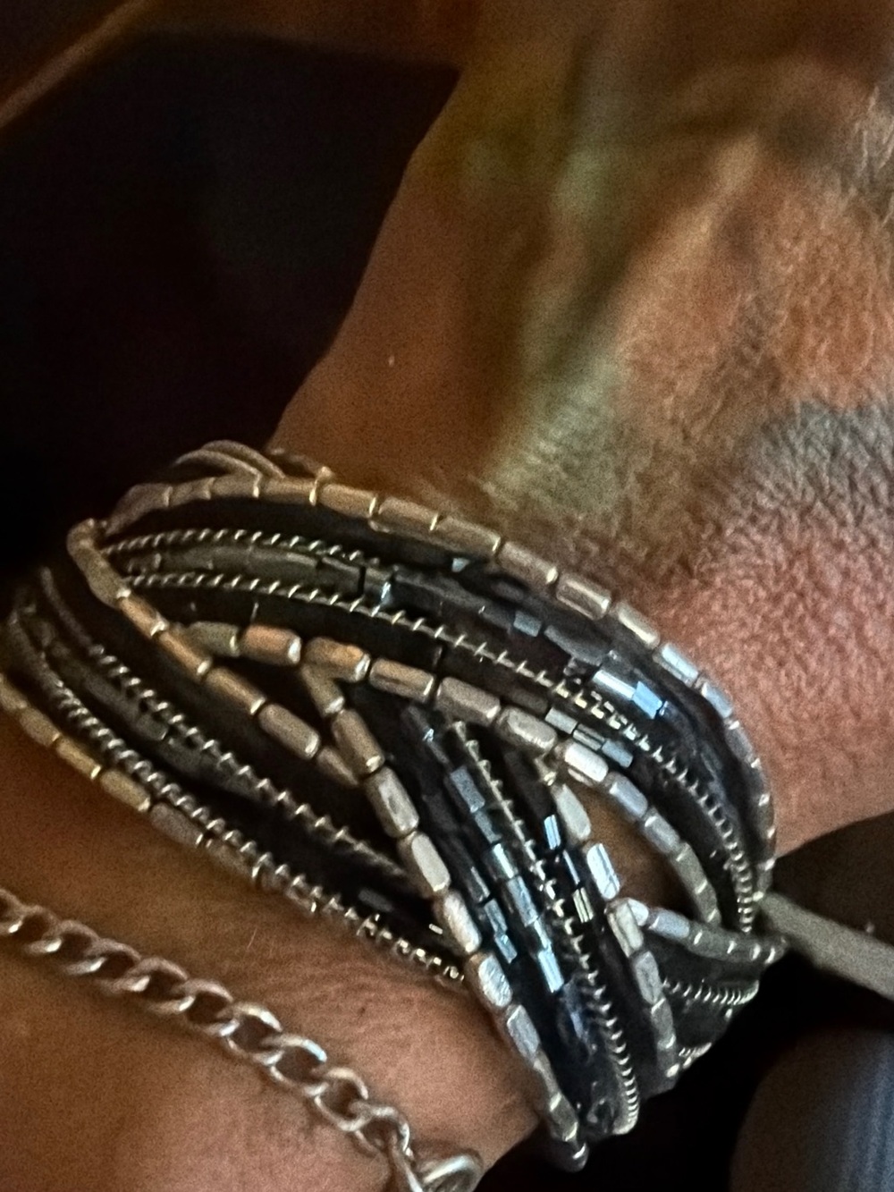 Layered Beaded Wrap Bracelet - Black and Silver